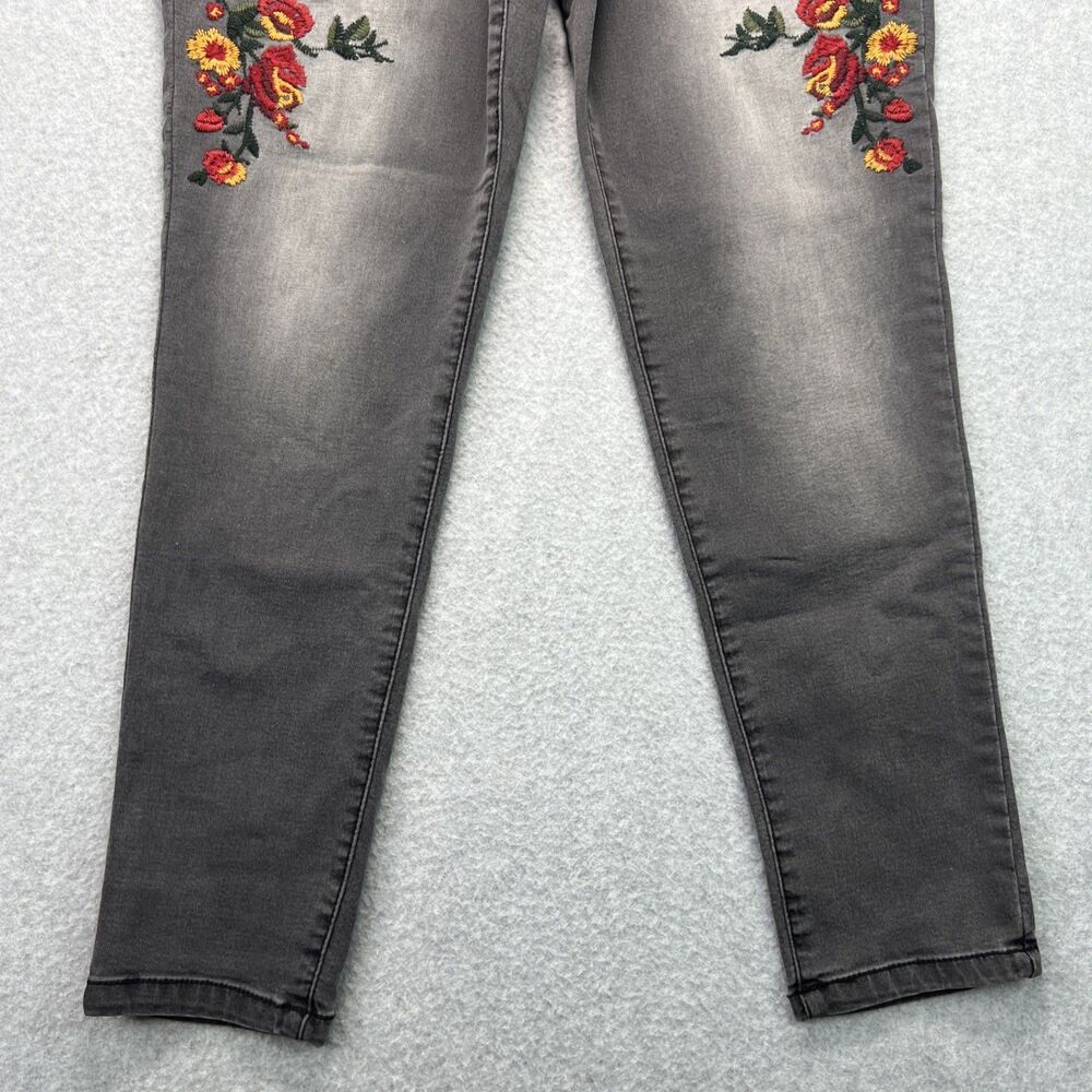 Democracy Ab Solution Skinny Jeans 10 Gray Floral Embroidered Mid Rise Stretch - Picture 2 of 16